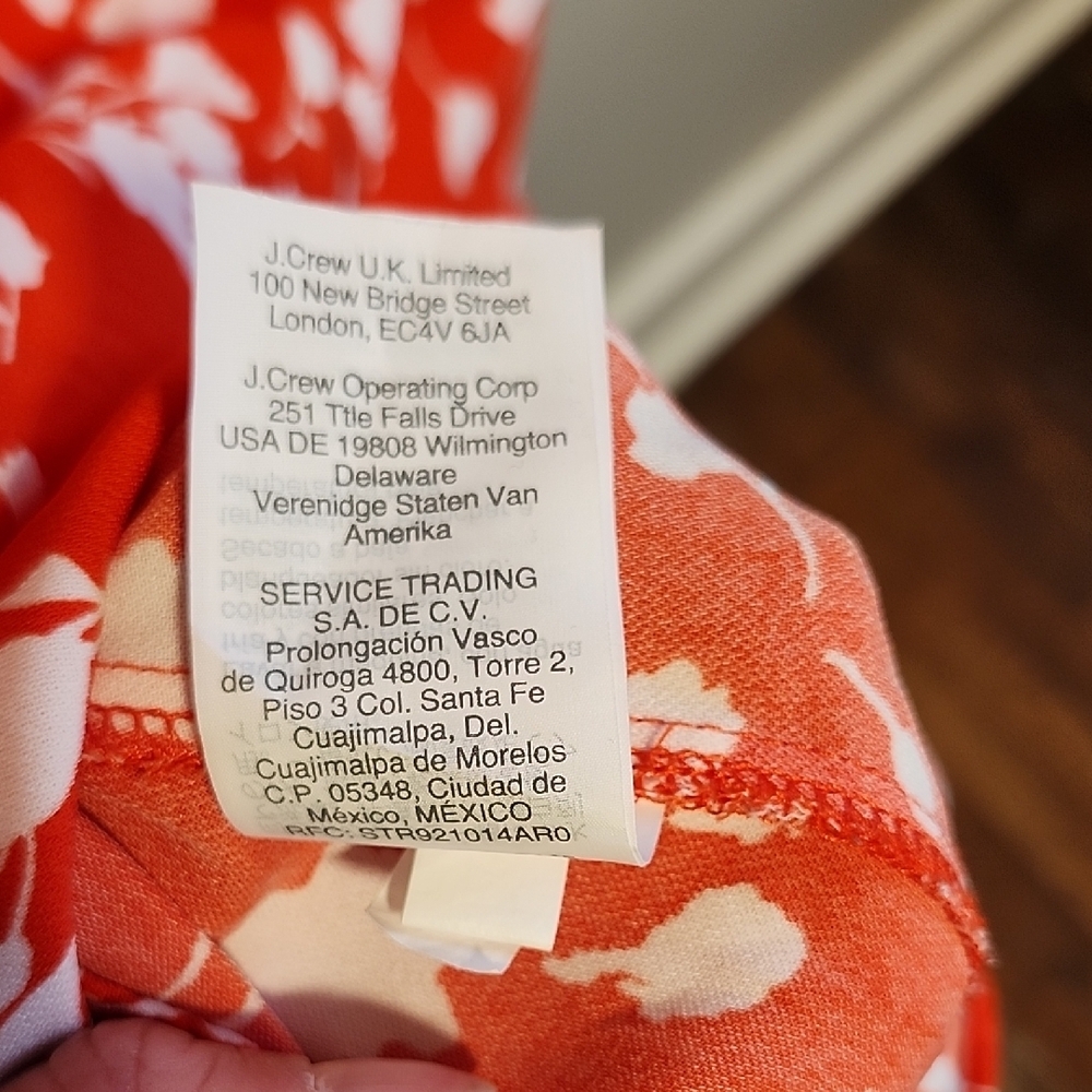 J. Crew Vibrant Red-Orange Wrap Dress with White Floral Design - Picture 10 of 10